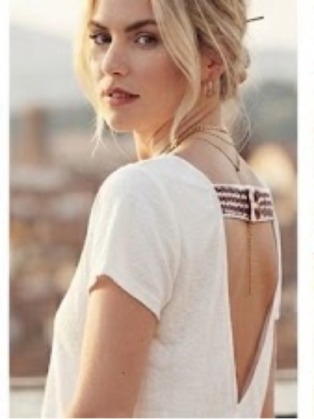Roxy Tunic - White V-Back with Embroidery Short Sleeve Cotton Women's Top